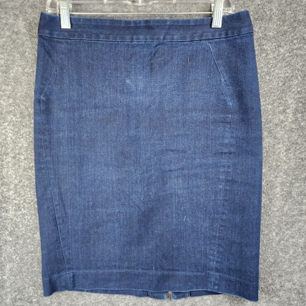 LOFT Skirt Womens 6 Pencil Dark Blue Denim Back Vent EUC